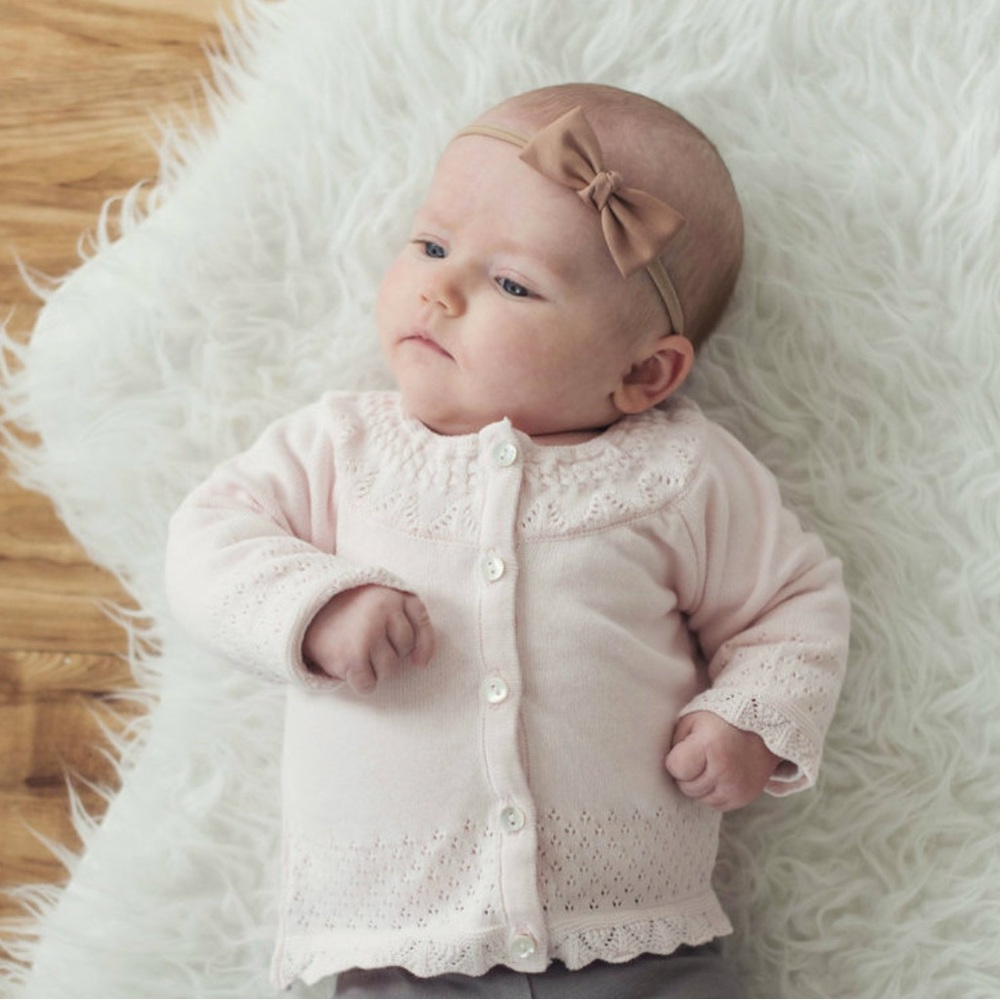 Feltman Bros Pink Pointelle Ruffle Knit Cardigan - 6mo